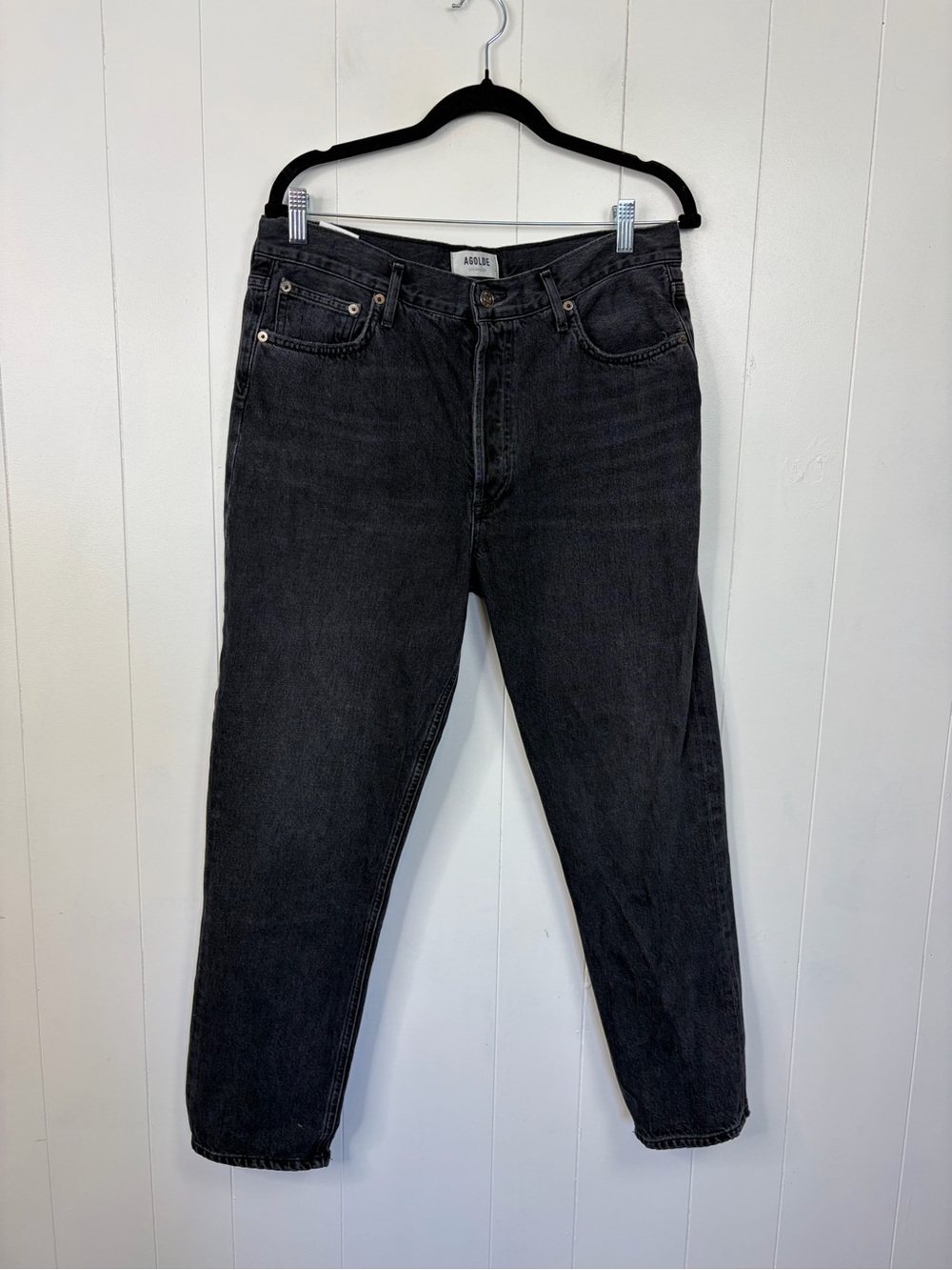 AGOLDE Fen High Rise Relaxed Tapered Jeans Button Fly Faded Black Size 30 Womens - Picture 4 of 11